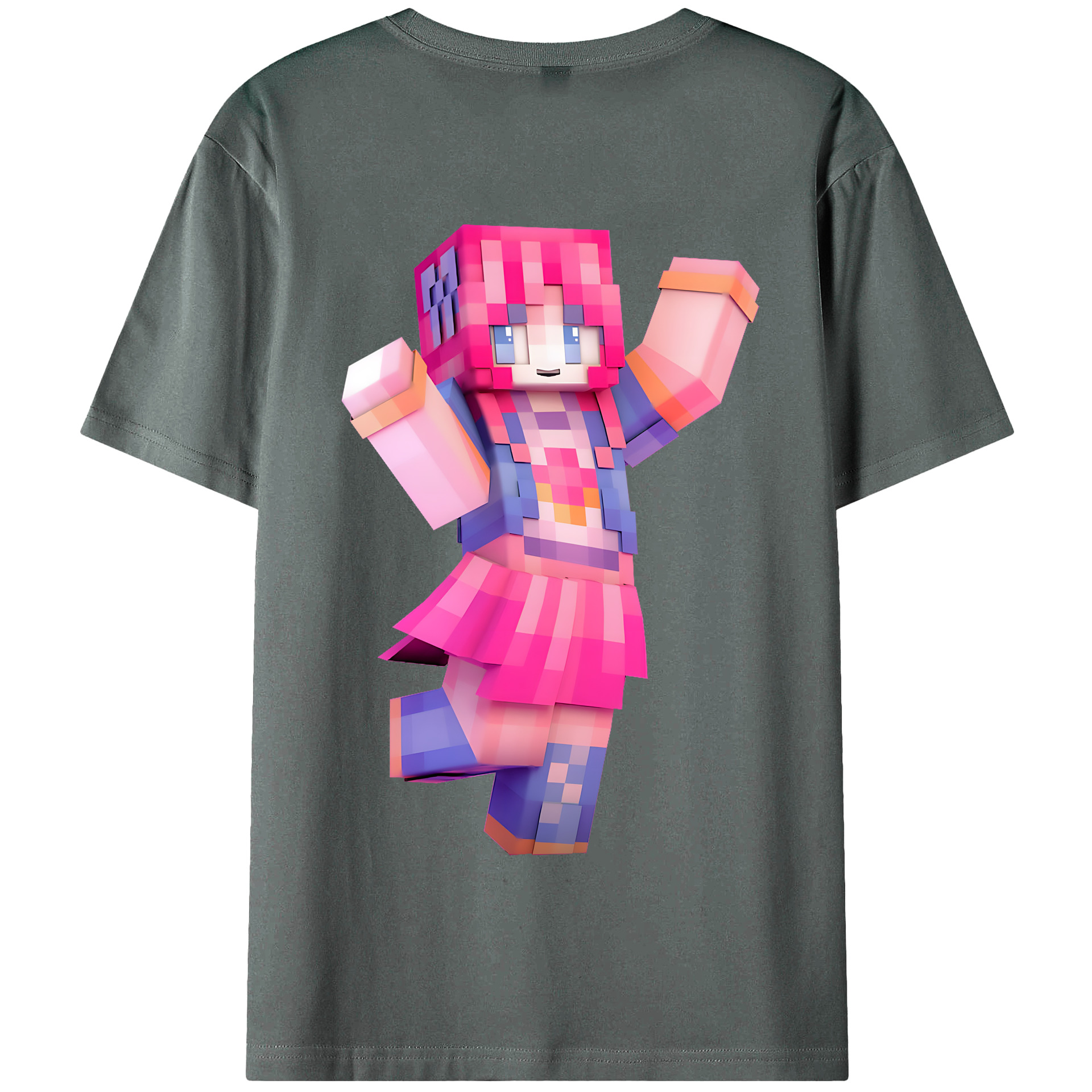 （画像用） マインクラフト ブロックの世界 Minecraft MC Block world 綿100％半袖Tシャツ（背面プリント）